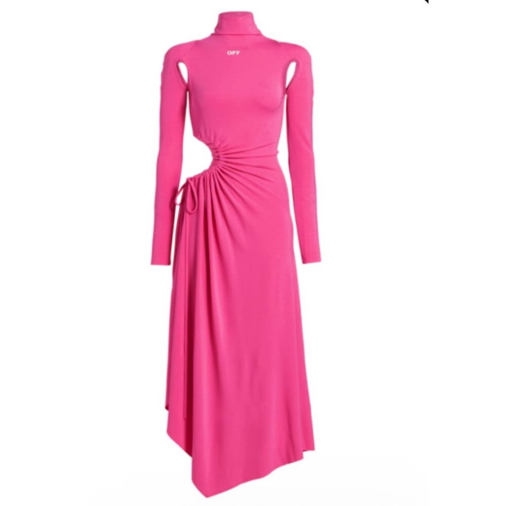 Off-White Vi-crepe See Thru Midi Dress in Fuchia - Picture 3 of 17